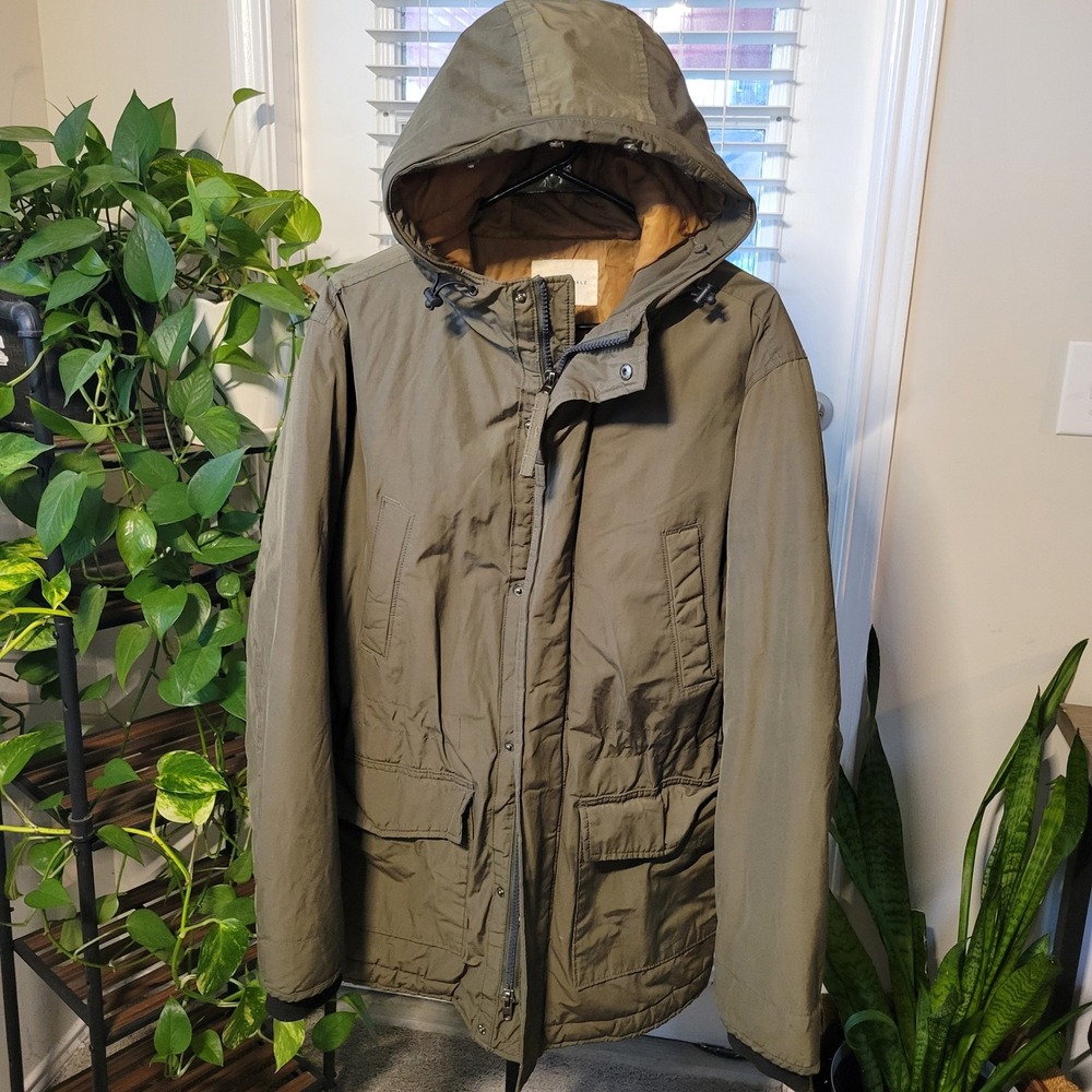 Aeropostale Mens Olive Green Hooded Parka Jacket Quilted Lining Size M Puffer